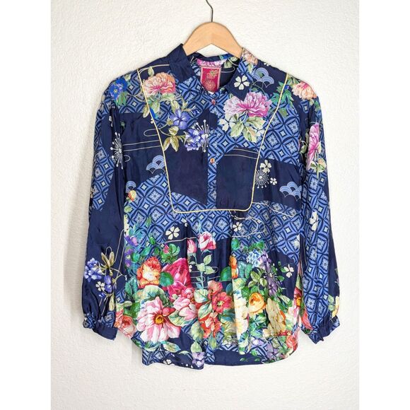 Johnny Was Fanny Ailana 100% Silk Floral Blouse Sz S Boho Chic Flowy C11624B2 - Picture 2 of 9